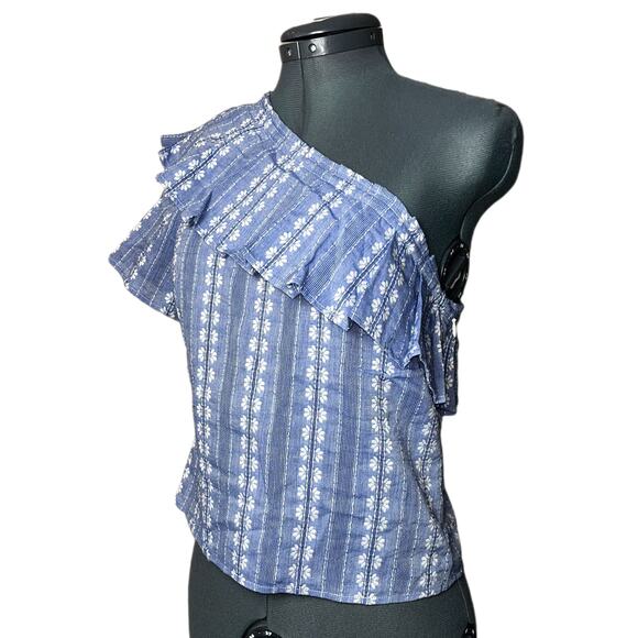 NWT Splendid one shoulder Ruffle top women’s size XS Blue and white - Picture 1 of 16
